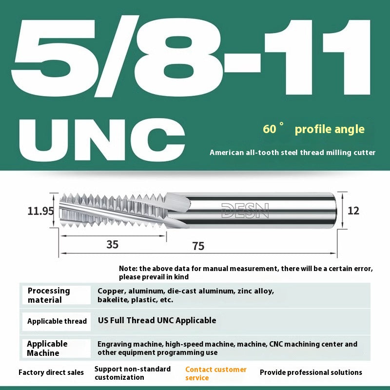1115-65° high hard tungsten carbide thread milling cutter Long tooth full tooth alloy American thread milling cutter UNC UNF aluminum stainless steel Shandong Denso Pricision Tools Co.,Ltd.